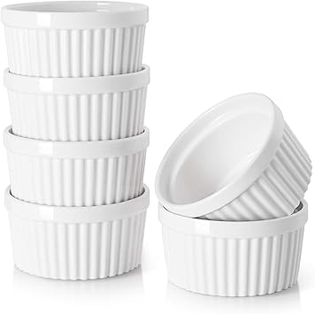 DOWAN Ramequin Lot de 6, 120 ml Moules à Pâtisserie en Porcelaine, Ramequin pour Creme Brulee & Muffin & Gâteau, Moules à Soufflés & Pudding, Mini Bols à Glace, Sauce, Fruit, Collation, Ø 9cm-Blanc : Amazon.fr: Cuisine et Maison