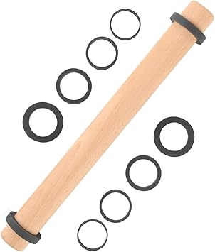Super Kitchen Rouleau à Pâtisserie en Bois de Hêtre avec Anneaux Amovibles, Anneau en Silicone Réglable 5 Tailles, Patisserie Accessoire pour Pâte, Fondants, Pizzas, Biscuit (40x3.9cm) : Amazon.fr: Cuisine et Maison