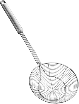 Écumoire en acier inoxydable avec poignée pour frire et servir les aliments, les pâtes, les spaghettis, les nouilles (diamètre : 14 cm. Longueur totale : 39 cm) : Amazon.fr: Cuisine et Maison
