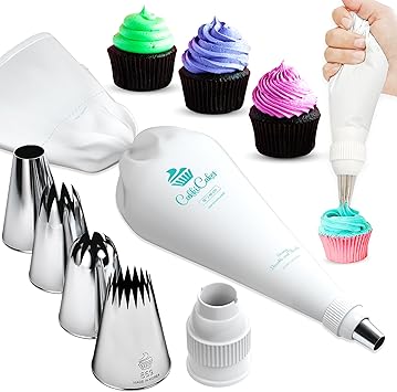 CukkiCakes Kit de pâtisserie professionnel (7pcs): poche à douille reutilisable (45cm) + 4 douilles pâtisserie grandes XL (849, 869, 829, 808) pour décorer gâteaux - Made in Korea & Japan : Amazon.fr: Cuisine et Maison