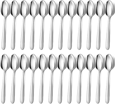 BEWOS Jeu de 24 Cuillères à Soupe en Acier Inoxydable, 20,4 cm (8 Pouces), Polies Miroir, Lavables au Lave-vaisselle, Pour la Maison, l