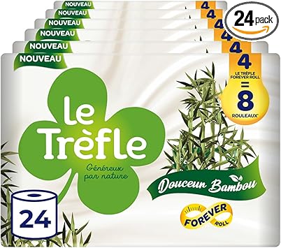Le Trèfle Douceur Bambou - 24 Rouleaux de Papier Toilette, Triple épaisseur, 260 Feuilles par Rouleau, Naturellement doux pour la Peau, Rouleaux dotés de Fibres de Bambou, Blanc : Amazon.fr: Hygiène et Santé