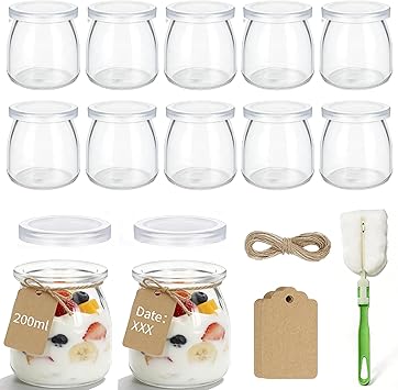 Lot de 12 pots à yaourt transparents de 200 ml avec couvercles – Verres à dessert réutilisables pour confiture, miel, bougies – Passent au lave-vaisselle, au micro-ondes et au congélateur, sans BPA : Amazon.fr: Commerce, Industrie et Science