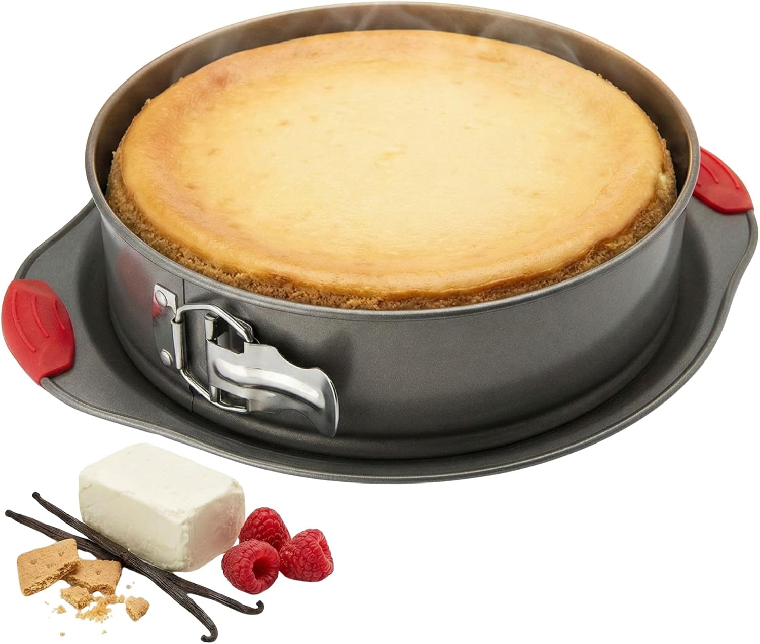 Boxiki Kitchen Moule à Charnière 25 cm Antiadhésif Moule à Gâteau Démontable Fond Amovible pour Cheesecake, Entremets et Quiche, Acier Carbone Épais avec Poignées Silicone : Amazon.fr: Cuisine et Maison