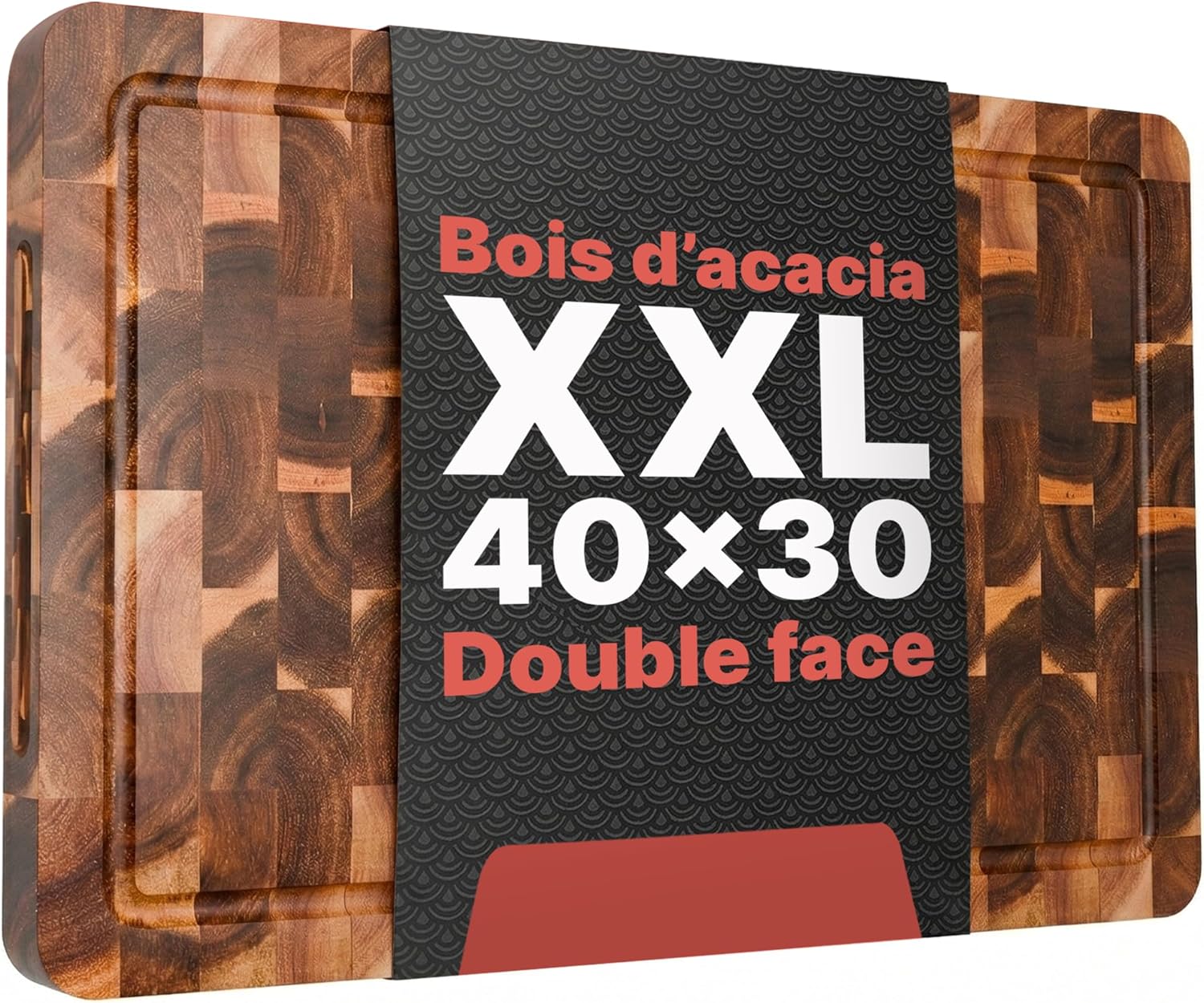 Matakumi Planche à Découper Bois - Planche de Cuisine en Bois d’Acacia avec Poignées Latérales, Rigole à Jus et Bois de Bout pour Préserver les Lames de Couteaux - Double Face (40 x 30 x 3 cm) : Amazon.fr: Cuisine et Maison