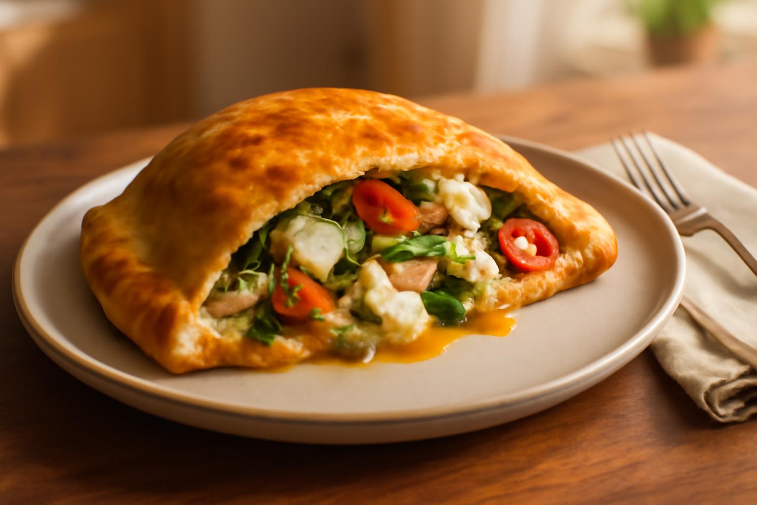 Calzone croustillante au poulet avec cœur ricotta et épinards