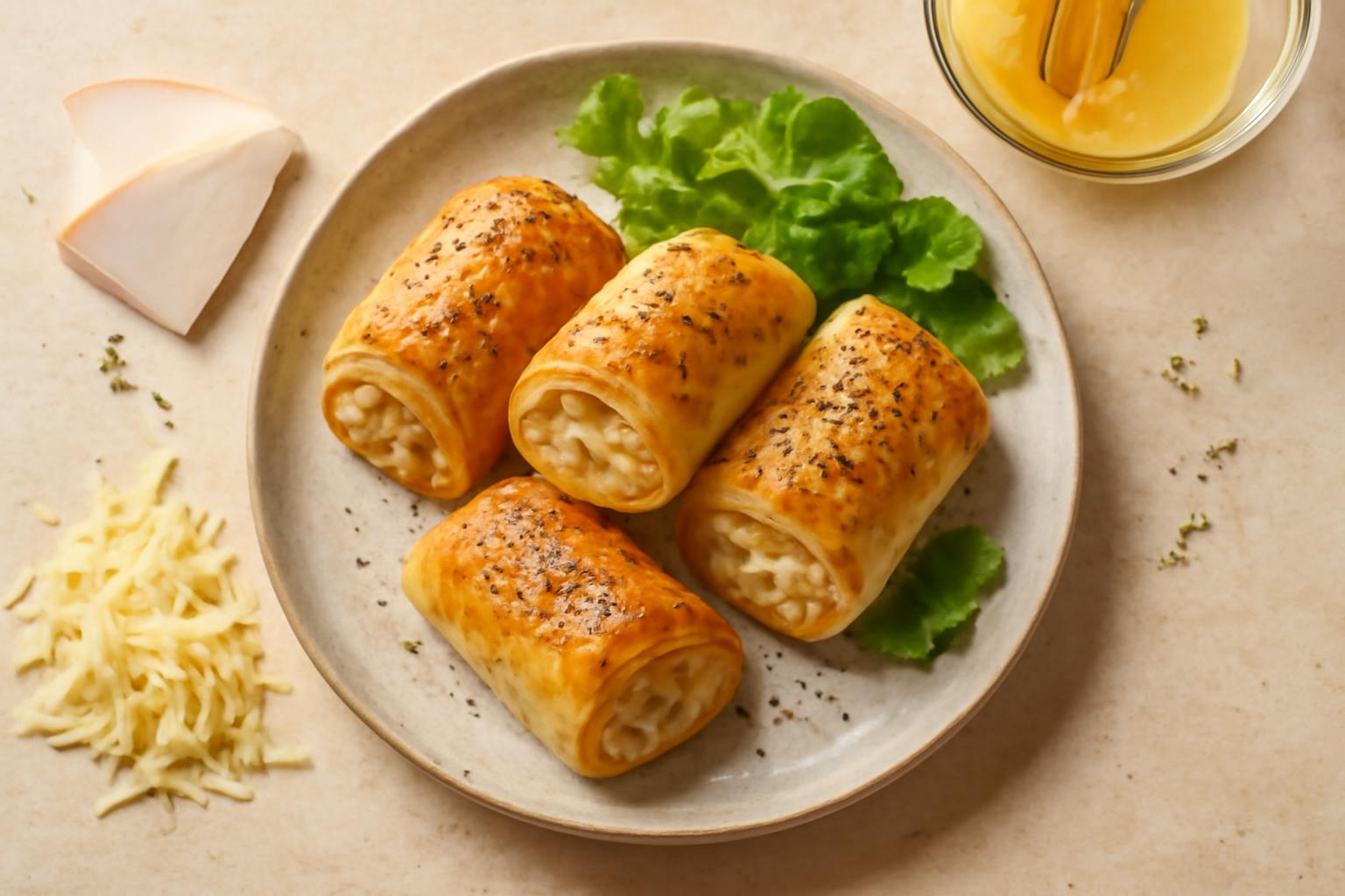 Rouleaux feuilletés au fromage et à la volaille