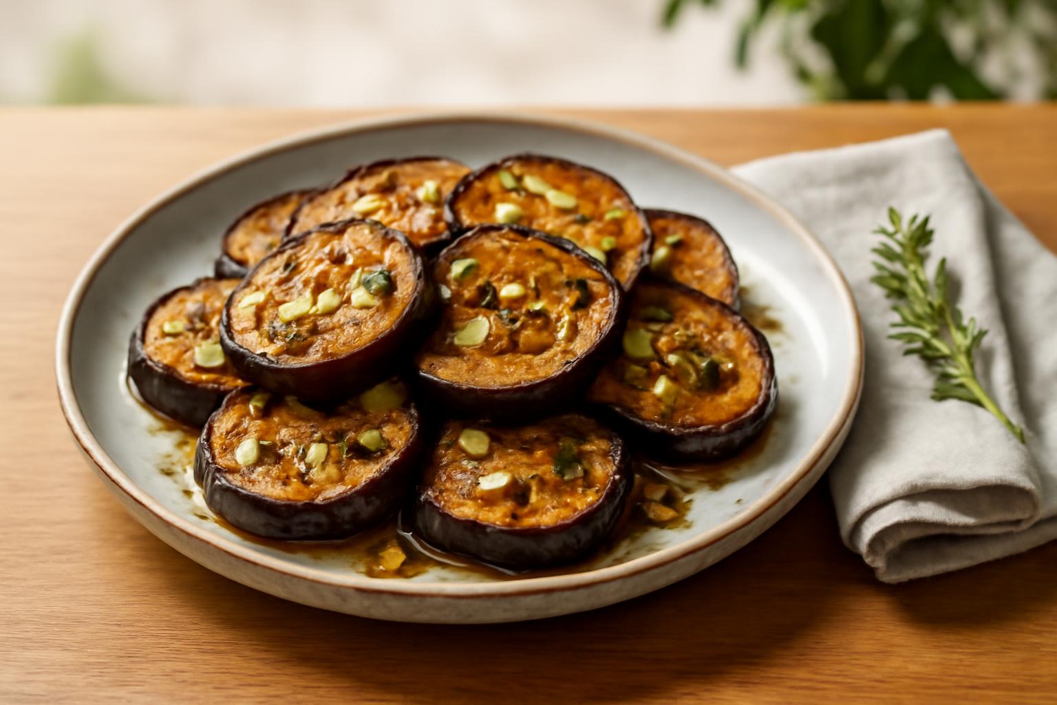 Aubergines Rôties au Miel, Thym et Ail