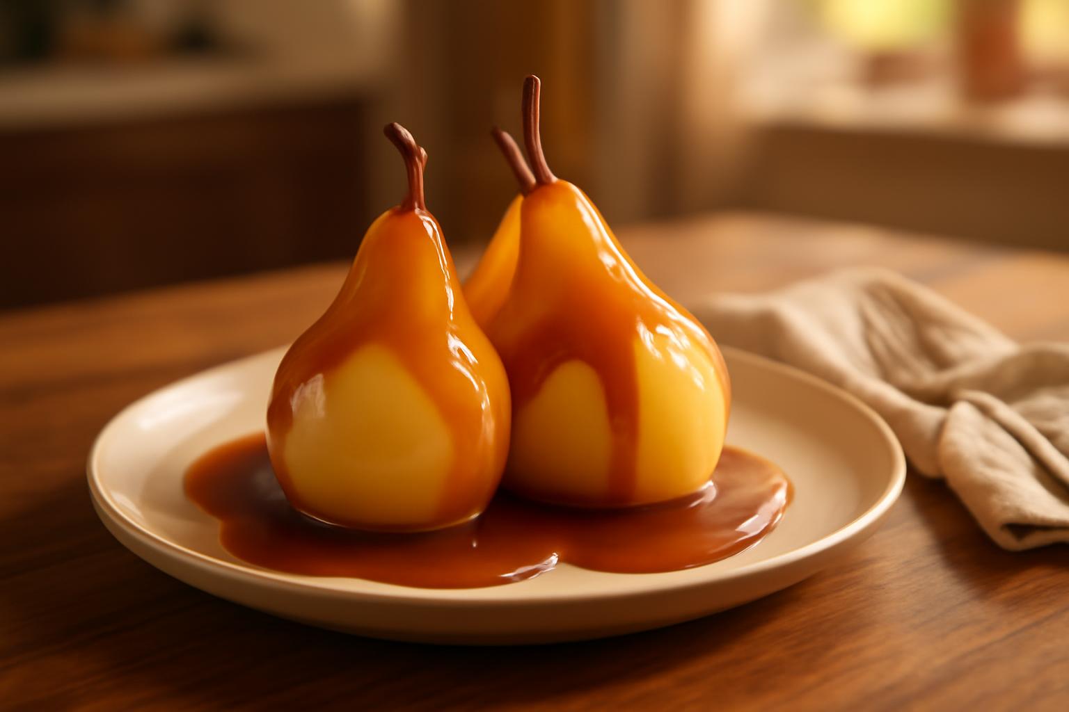 Poires pochées au caramel