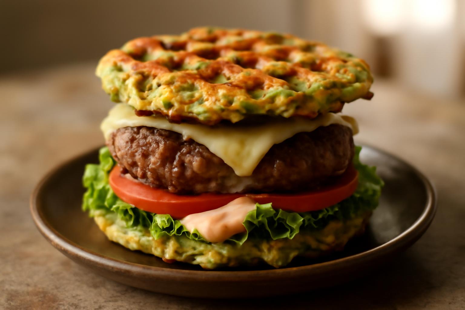 Burger avec pains en gaufres de courgette
