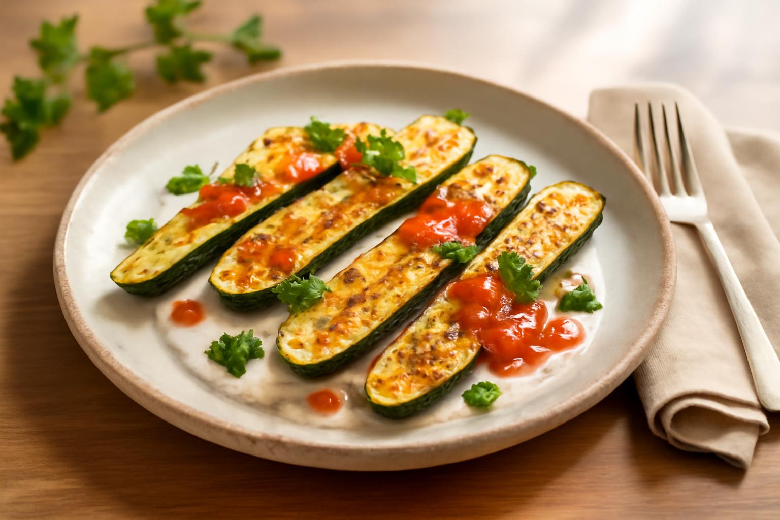 Courgettes rôties avec sauce Boursin et tomate