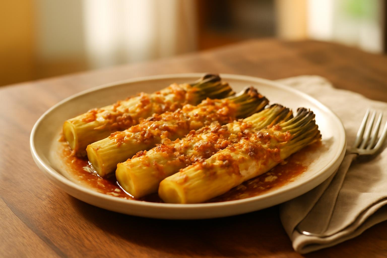 Poireaux confits et gratinés