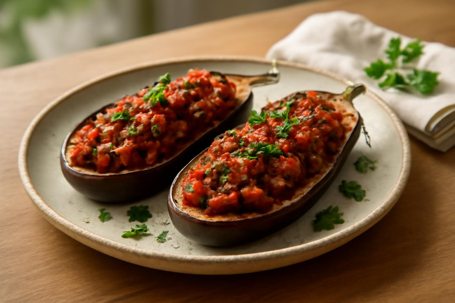 Aubergines Farcies à la Viande et aux Tomates