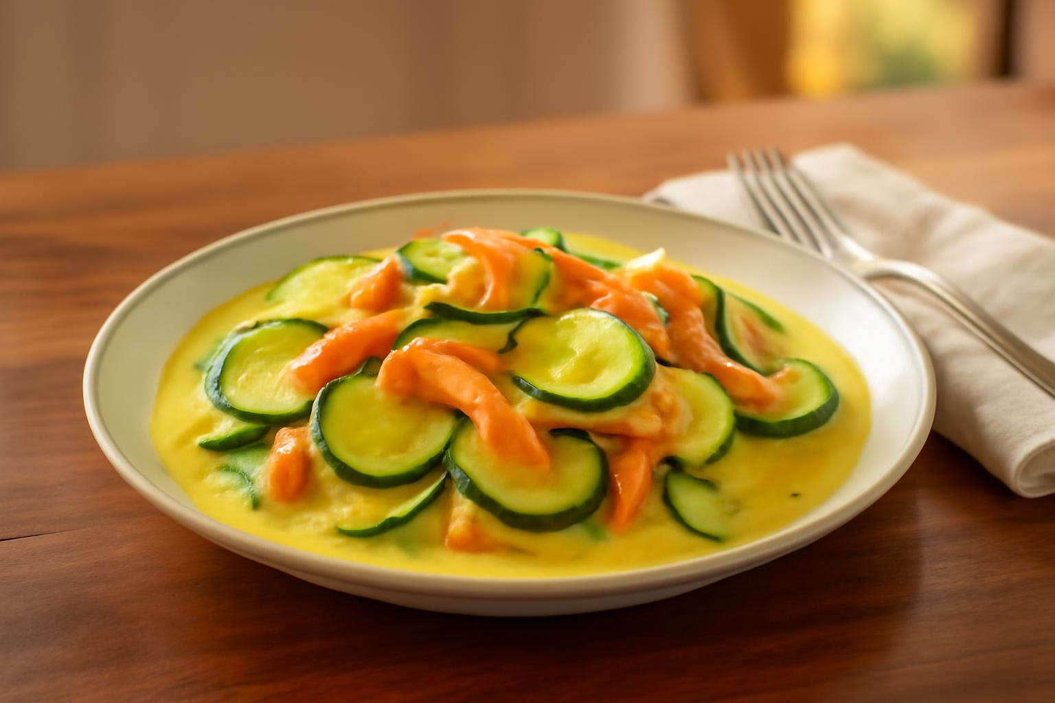 Curry de courgettes au lait de coco et saumon fumé