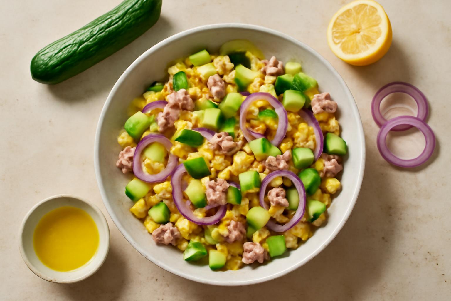 Salade de concombre au thon et maïs
