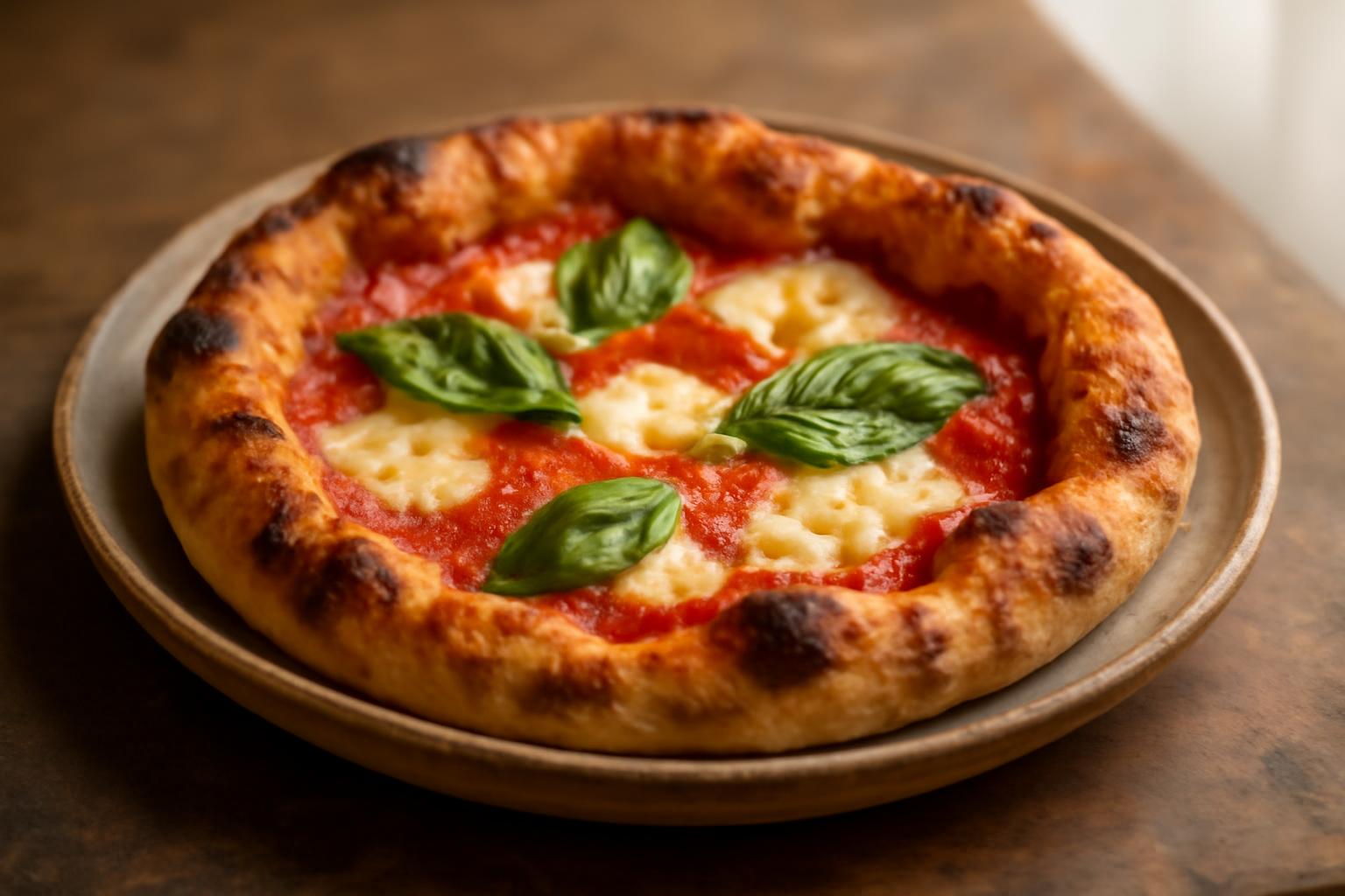 Pizza napolitaine avec pâte à biga fermentée