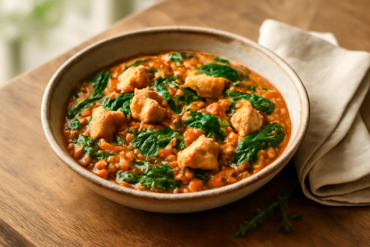 Dhal de Poulet aux Lentilles Corail et Épinards