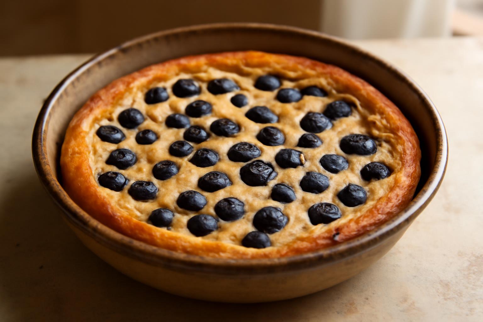 Cheesecake protéiné à la banane et myrtilles
