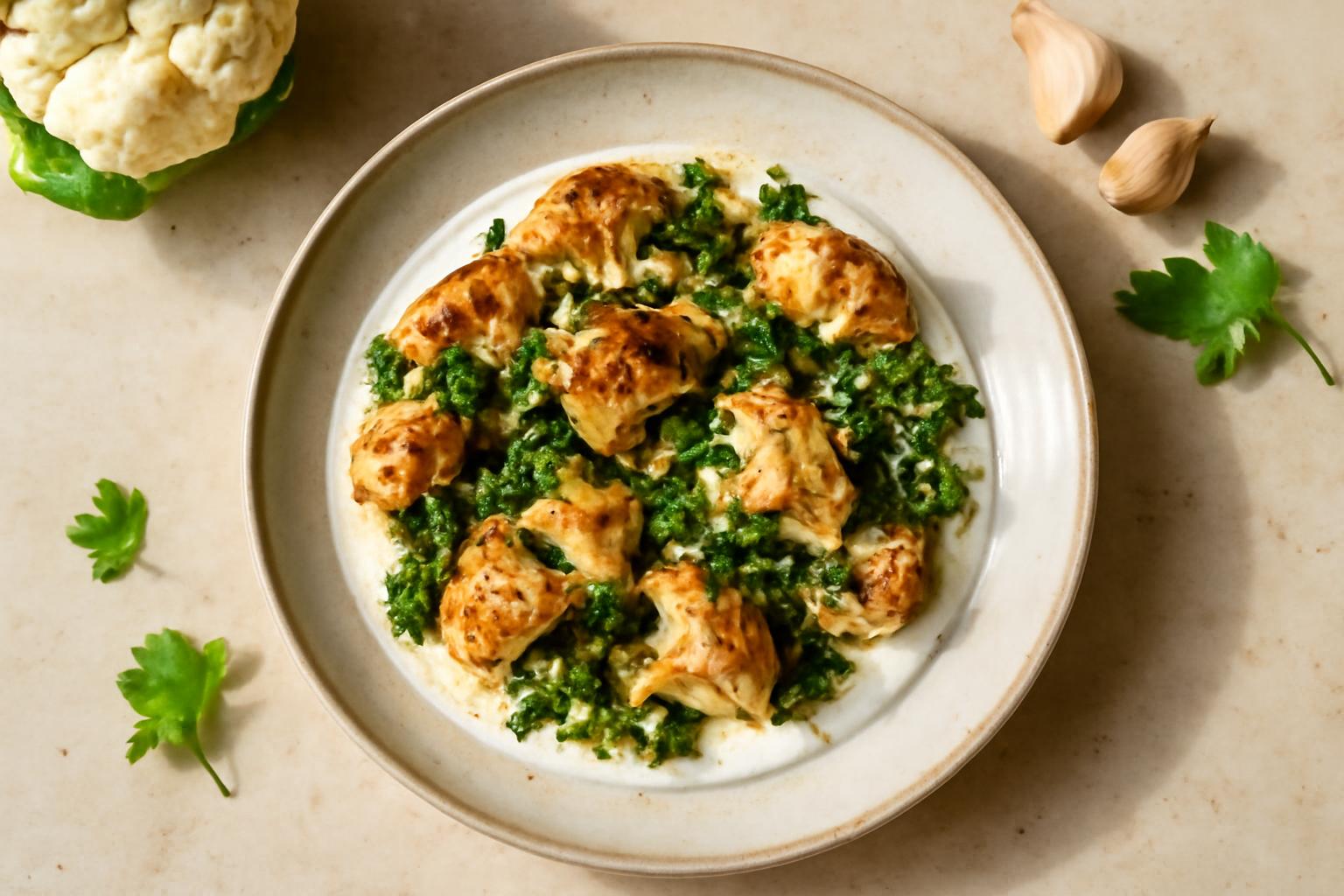 Chou-fleur rôti, crème de feta et chimichurri