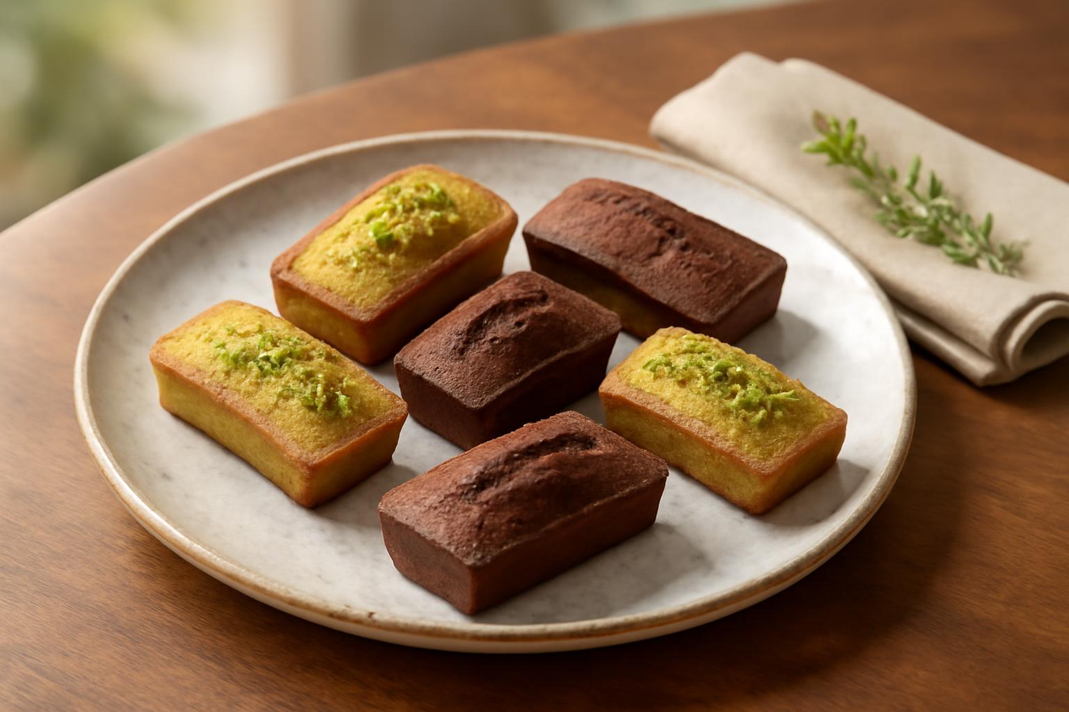 Financiers à la pistache et au chocolat