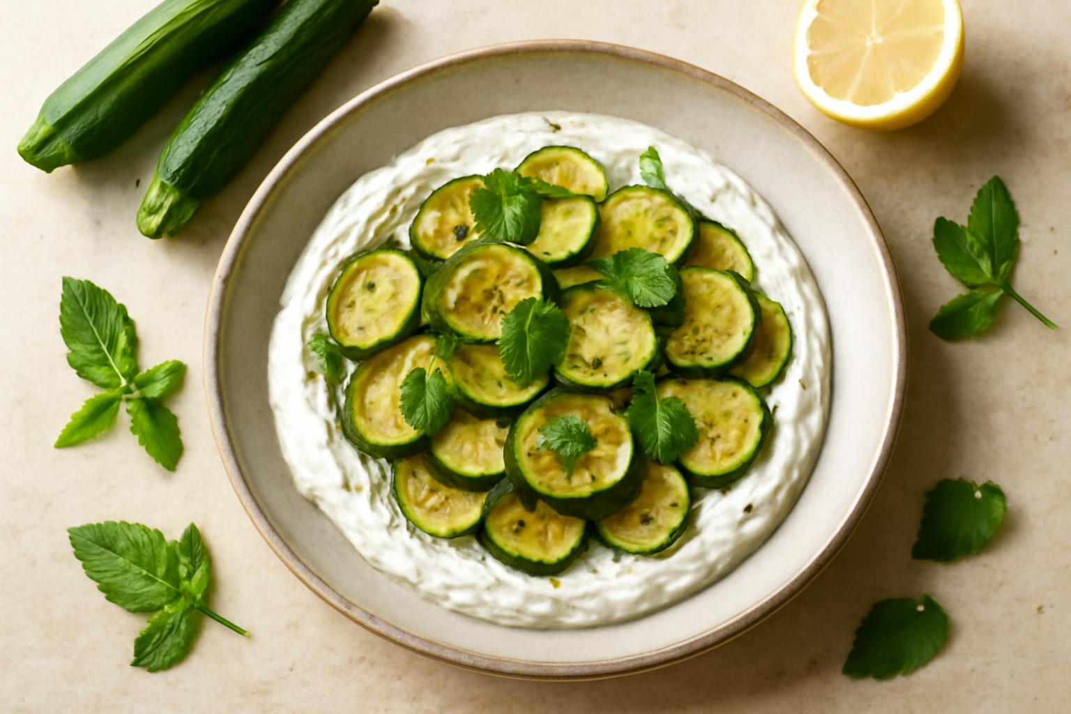 Nuage Méditerranéen : Courgettes Fondantes & Crème Feta Aérienne