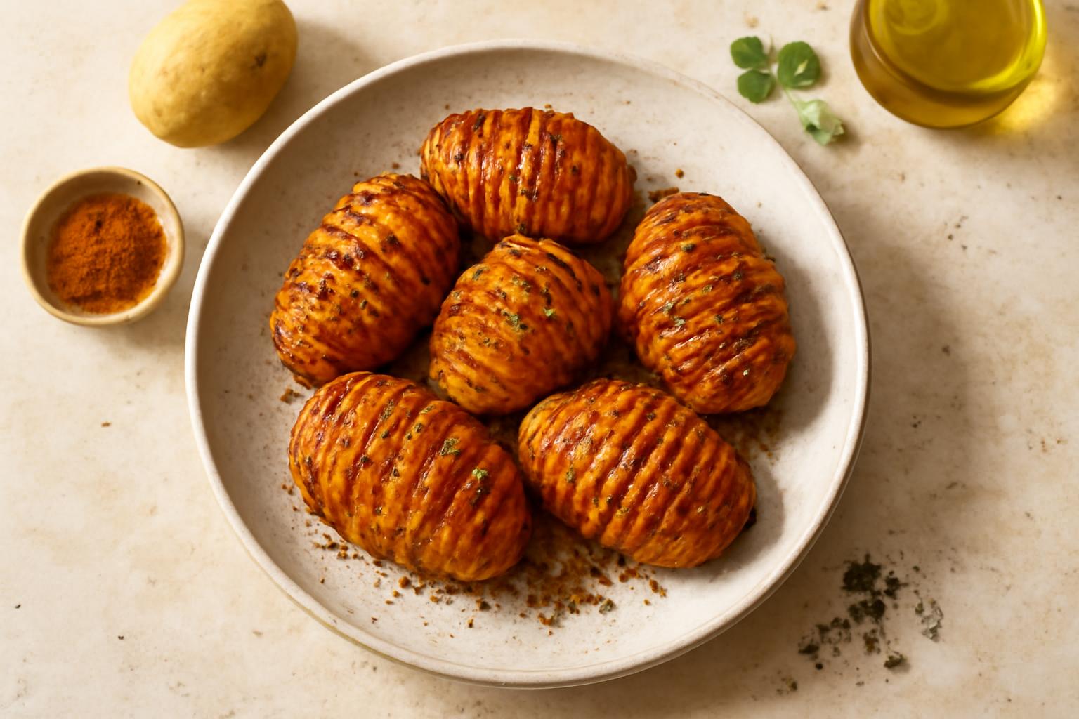 Patates accordéons marinées au paprika fumé