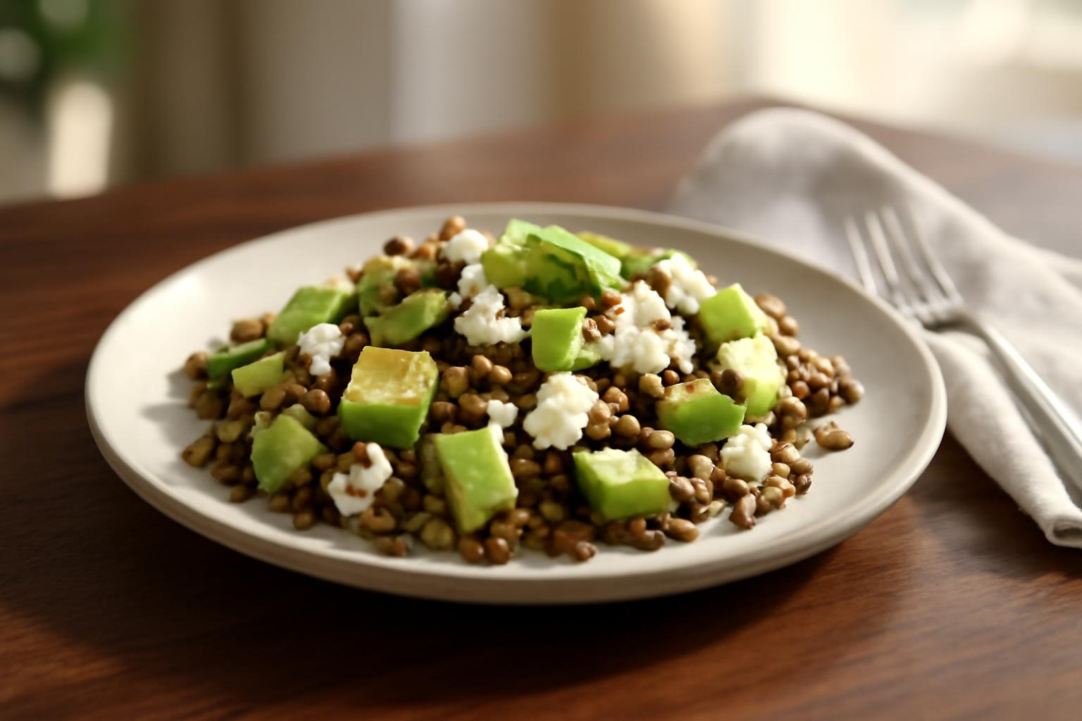 Salade de Lentilles Vertes, Avocat et Fromage de Chèvre